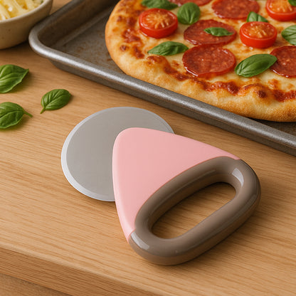 Homechef ergonomic pizza cutter by Wukusy with stainless steel rotating blade for easy pizza slicing in the kitchen.