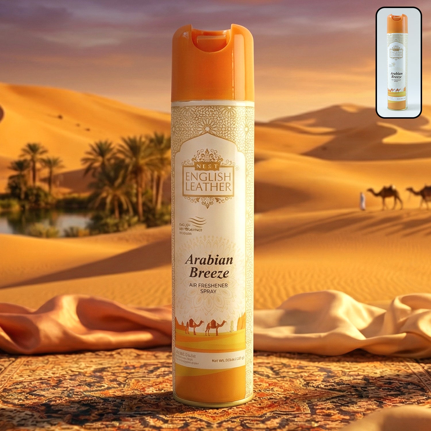 Next Premium English Leather Arabian Breeze air freshener spray by Wukusy, 220ml, showcasing the elegant spray bottle design.