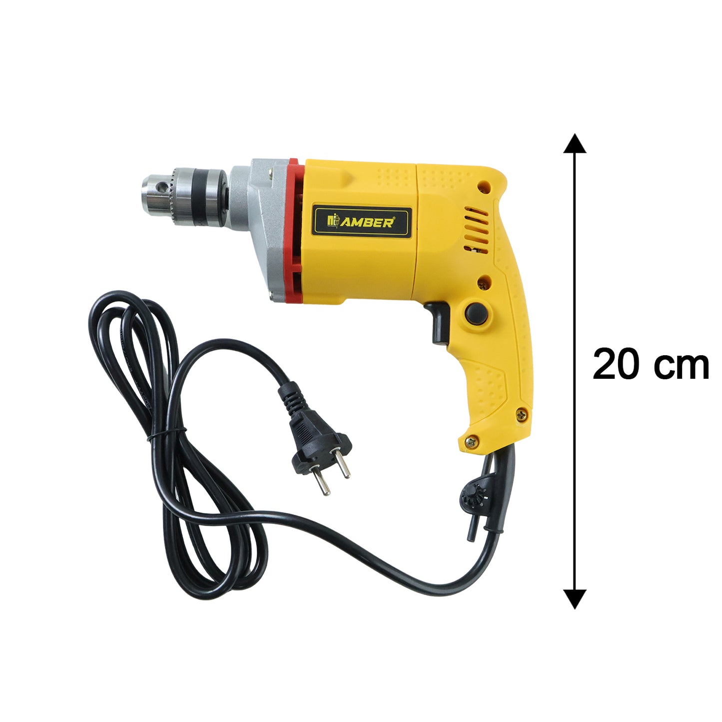 Wukusy Amber Electric Drill AM2310 with 350W motor, shown with drill bit and ergonomic handle in a close-up view