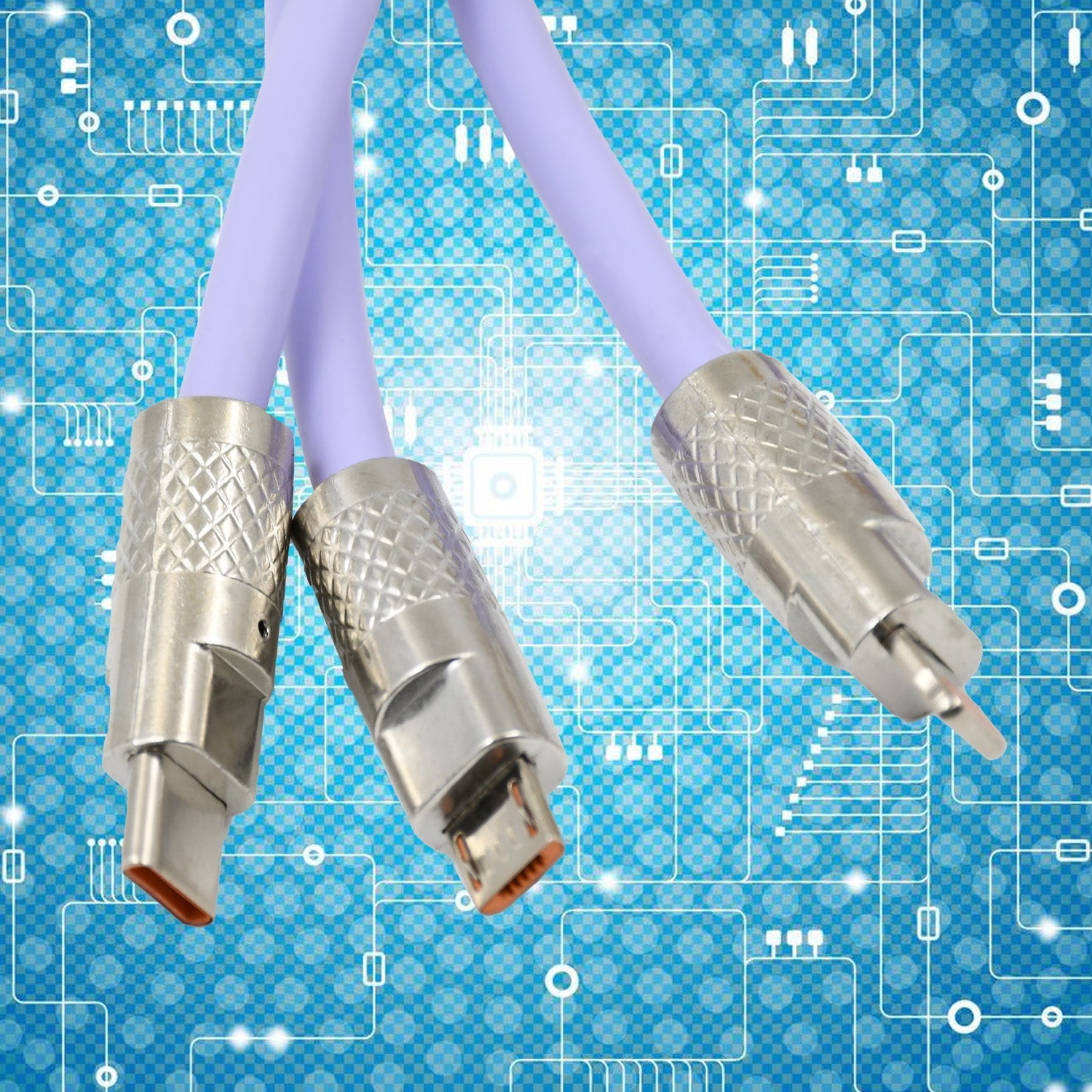Wukusy 3-in-1 multi fast charging cable with USB, USB-C, and Lightning connectors for versatile device charging.