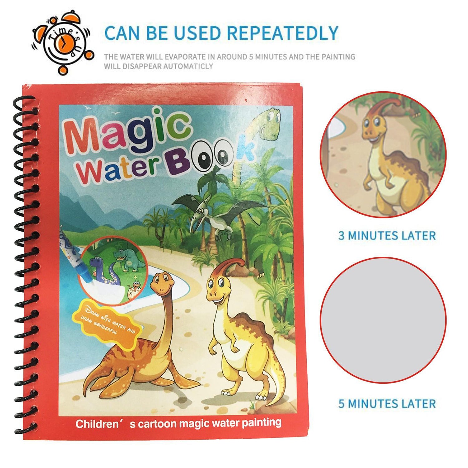 Wukusy Magic Water Coloring Book with magic pen and painting board, featuring quick-dry water doodles for kids’ creative play.