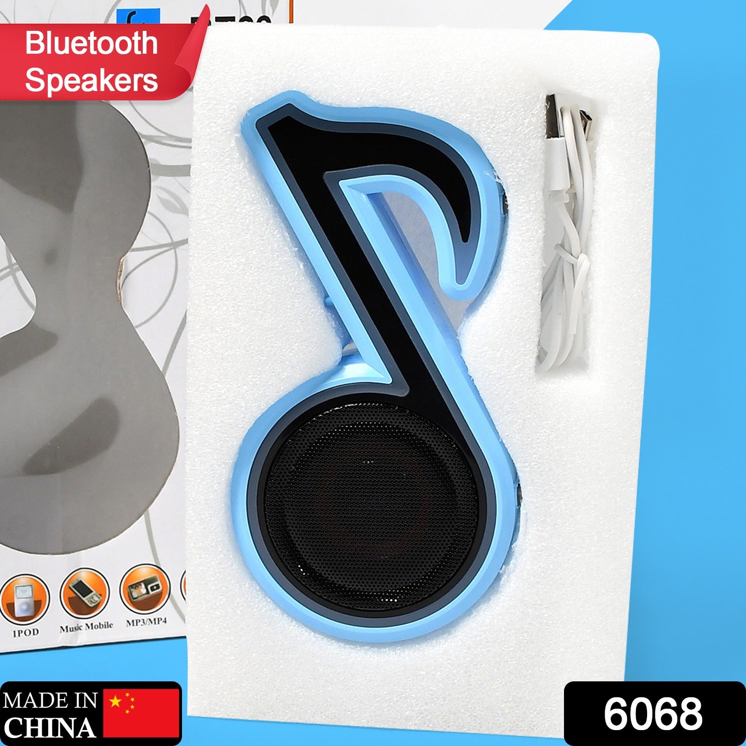 Wukusy 6068 mini portable music note speaker with colorful LED lighting, subwoofer sound, perfect for creative gifts on computer or phone