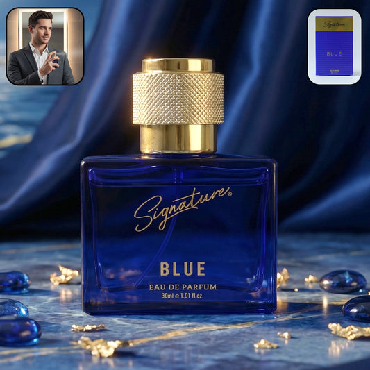Wukusy Signature Premium Blue Eau De Perfume 30ml bottle with sleek design and elegant packaging.