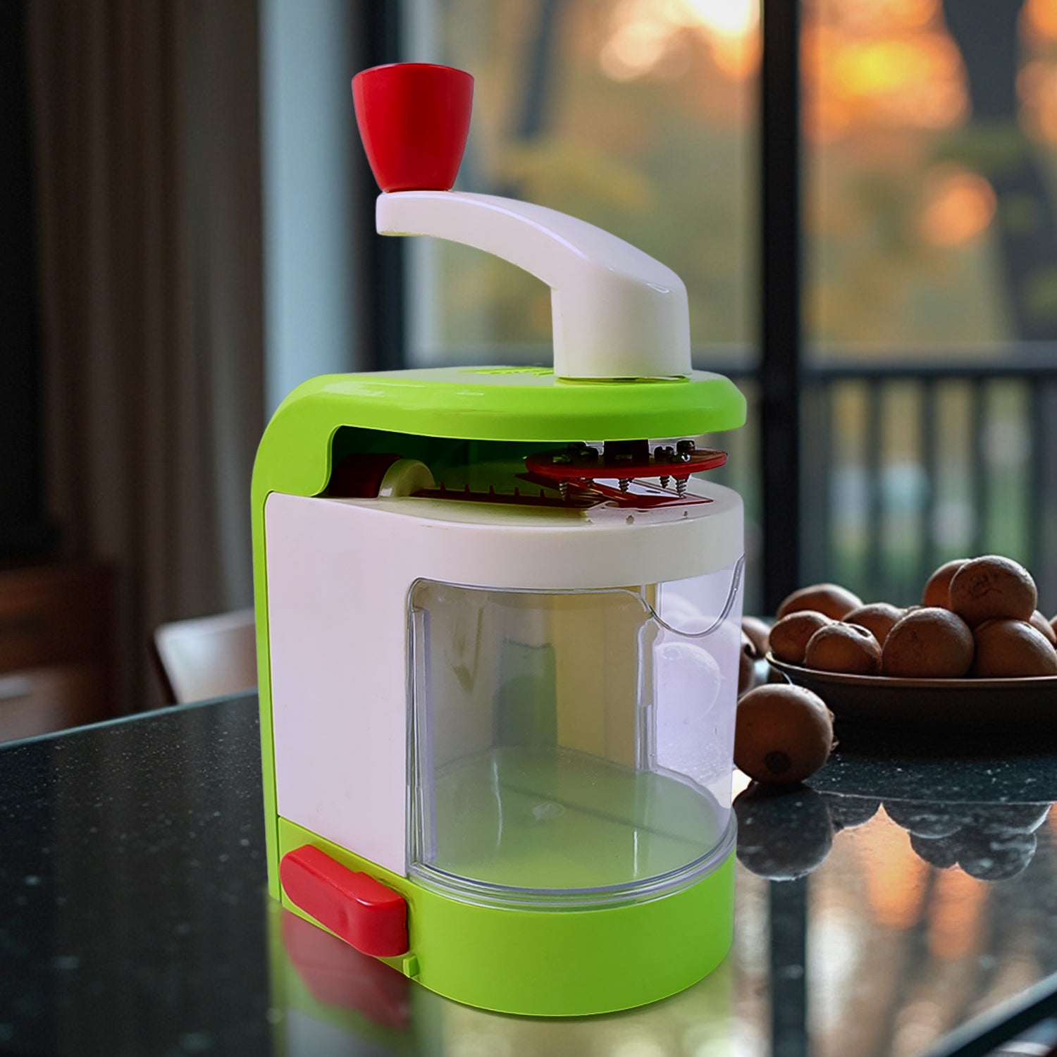 Wukusy Ritu Multi-function Spiral Potato Twister Snack Maker machine for home kitchen use, showing the device and twisted potatoes.