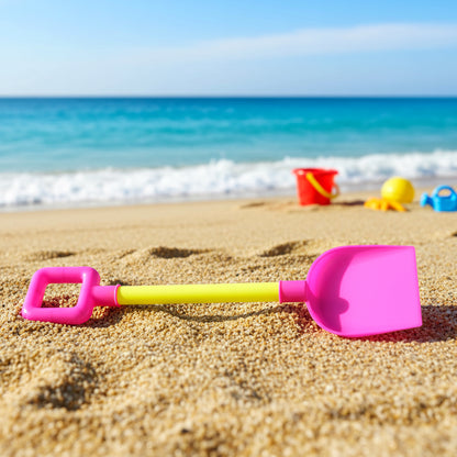 Kids beach sand shovel toy by Wukusy, bright plastic scoop ideal for children’s sand play and outdoor beach activities.