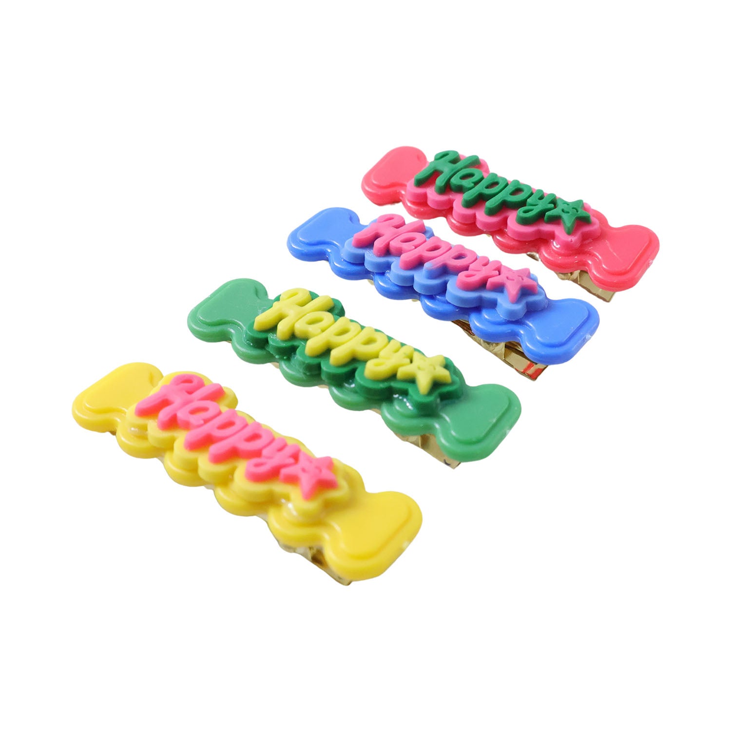 Set of four cute bone-shaped snap hair clips by Wukusy, colorful and playful accessories for kids or casual wear.