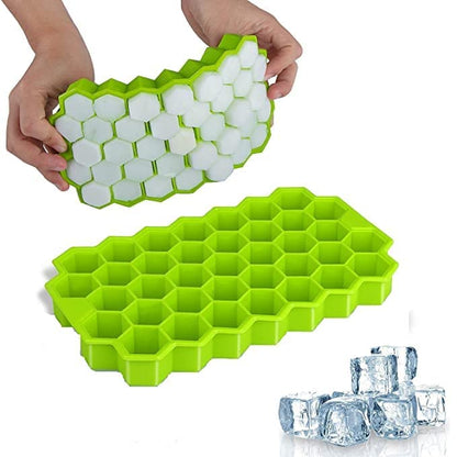 Wukusy flexible silicone honeycomb ice cube tray with 37 cavities, multicolor small cubes for whiskey and fridge use.