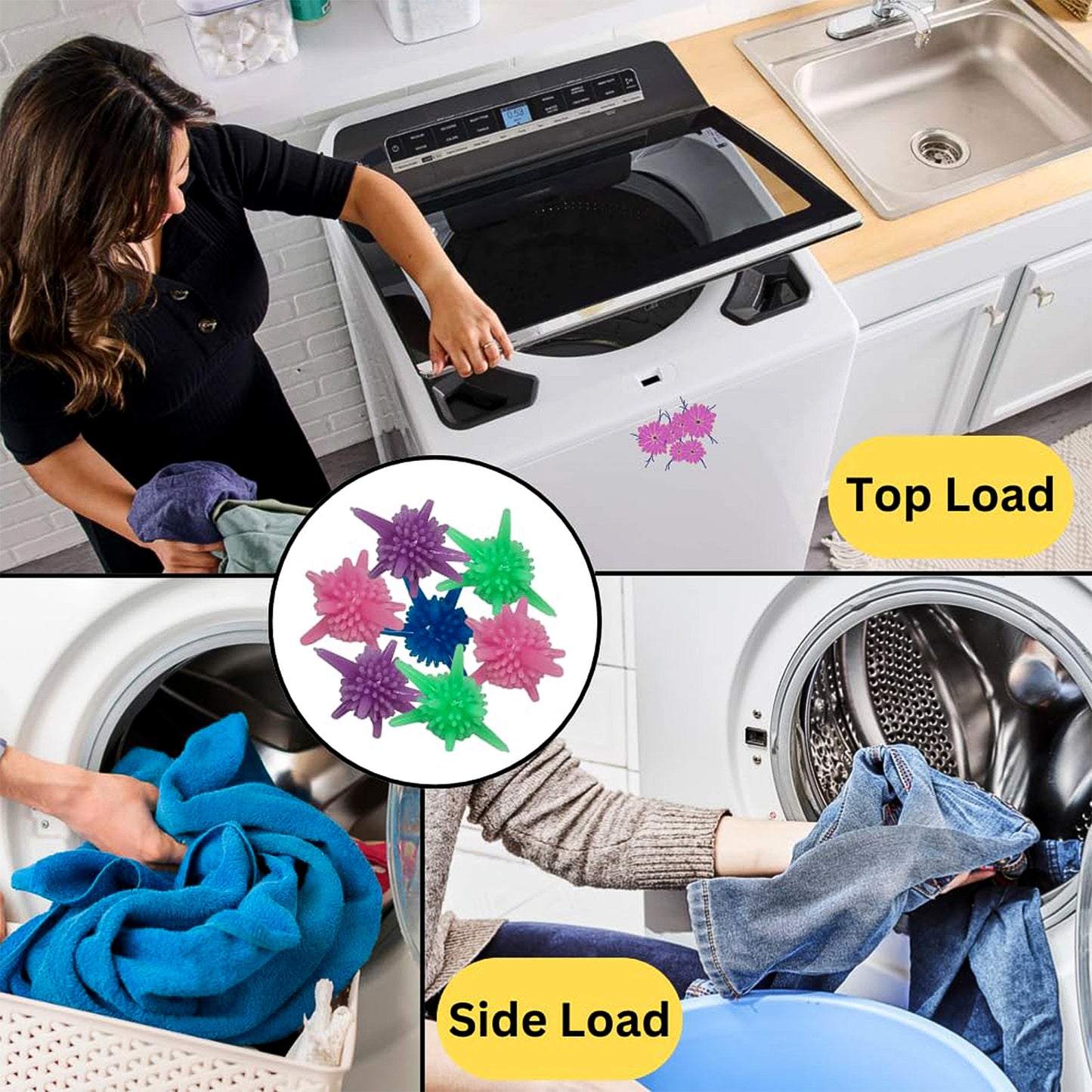 Set of 50 reusable laundry washing balls in mixed colors by Wukusy, designed for eco-friendly home laundry improvements.