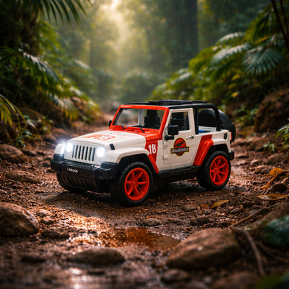 Kids dinosaur hunter off-road friction-powered toy jeep by Wukusy, featuring rugged design and vibrant colors for outdoor play.