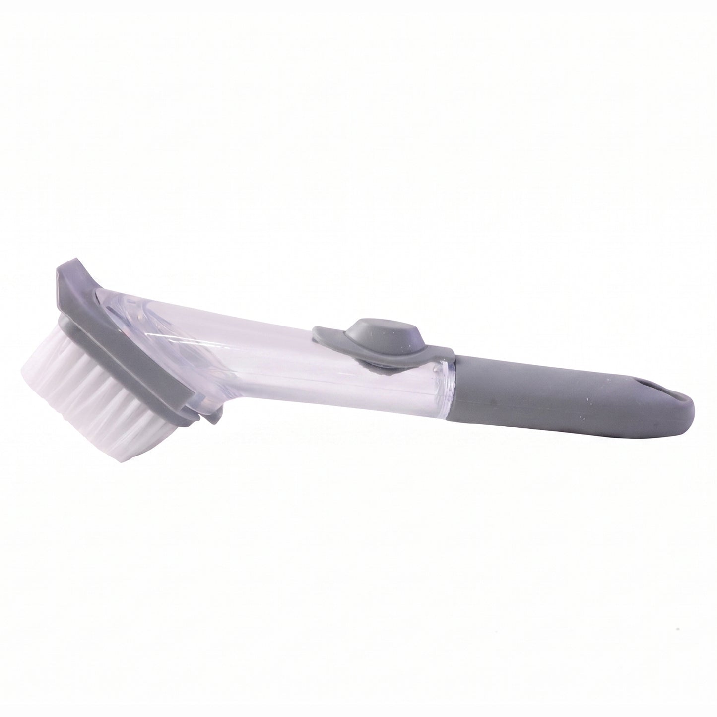 Wukusy soap dispensing dish scrub brush with refillable handle, kitchen cleaning brush for dishes and pots in a close-up view