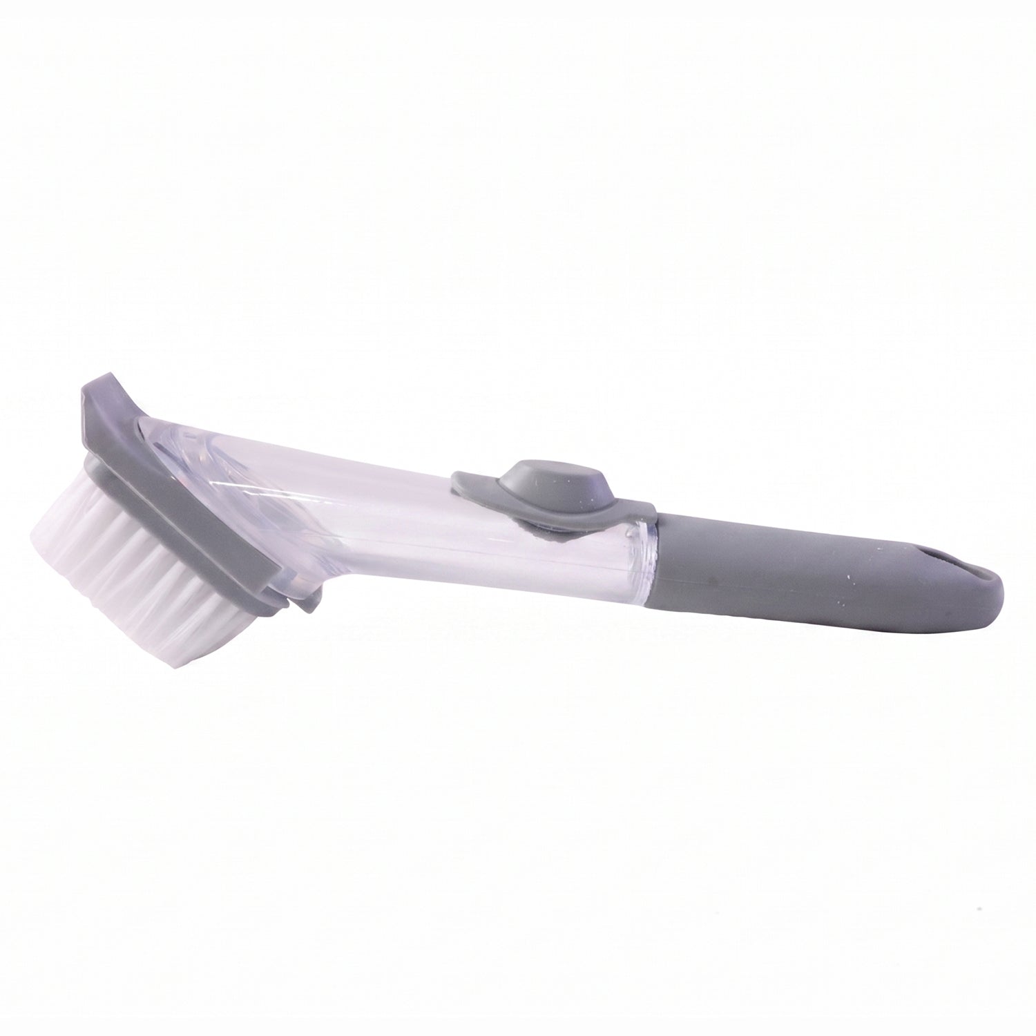 Wukusy soap dispensing dish scrub brush with refillable handle, kitchen cleaning brush for dishes and pots in a close-up view