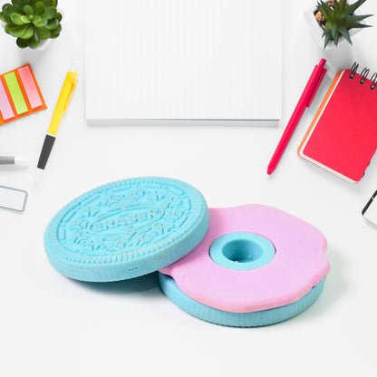 Wukusy biscuit-shaped eraser with unique patterns, designed for office use, featuring detailed, colorful biscuit design.