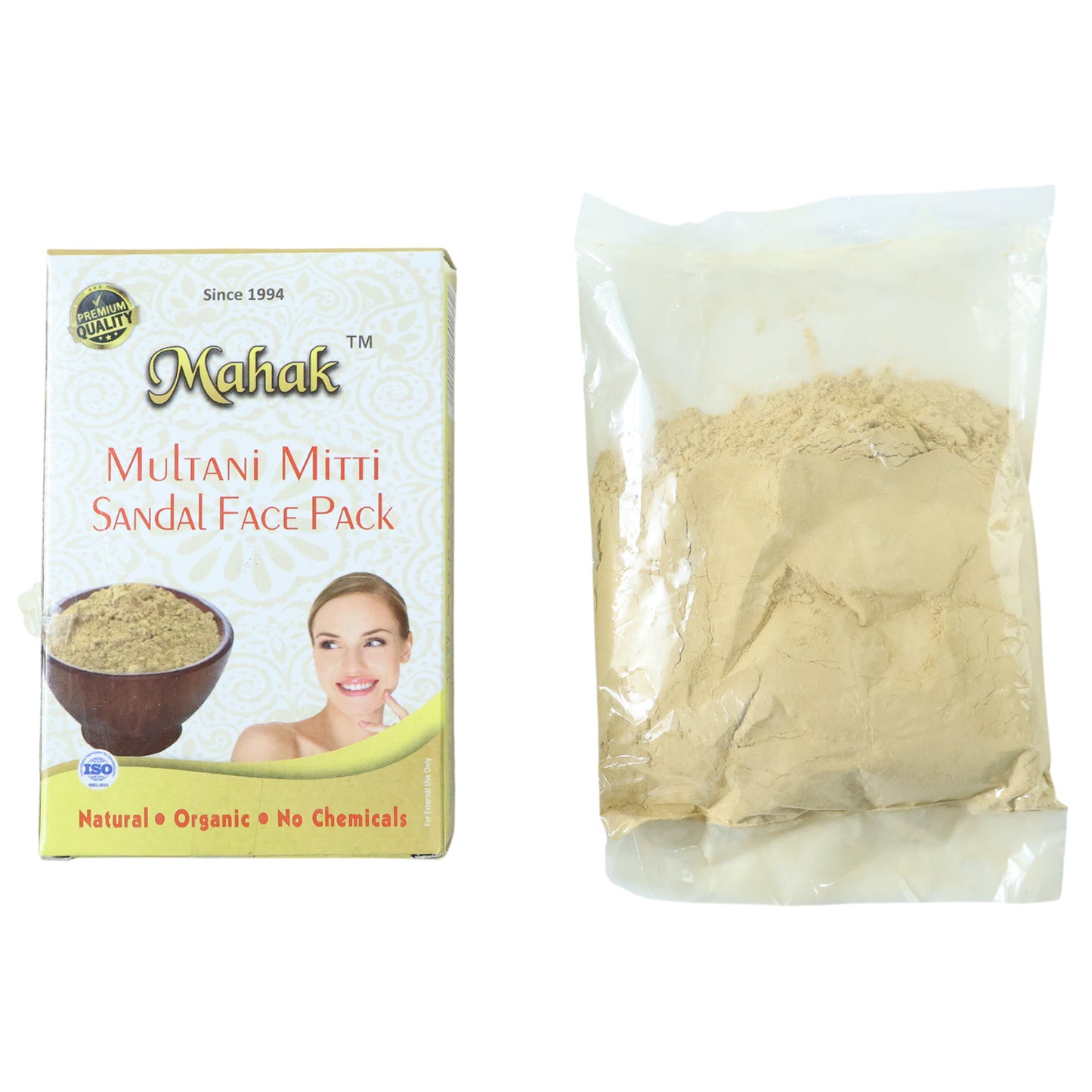 Herbal Multani Mitti and Sandal face pack by Wukusy in a 80g jar, showcasing the natural clay and sandalwood ingredients.