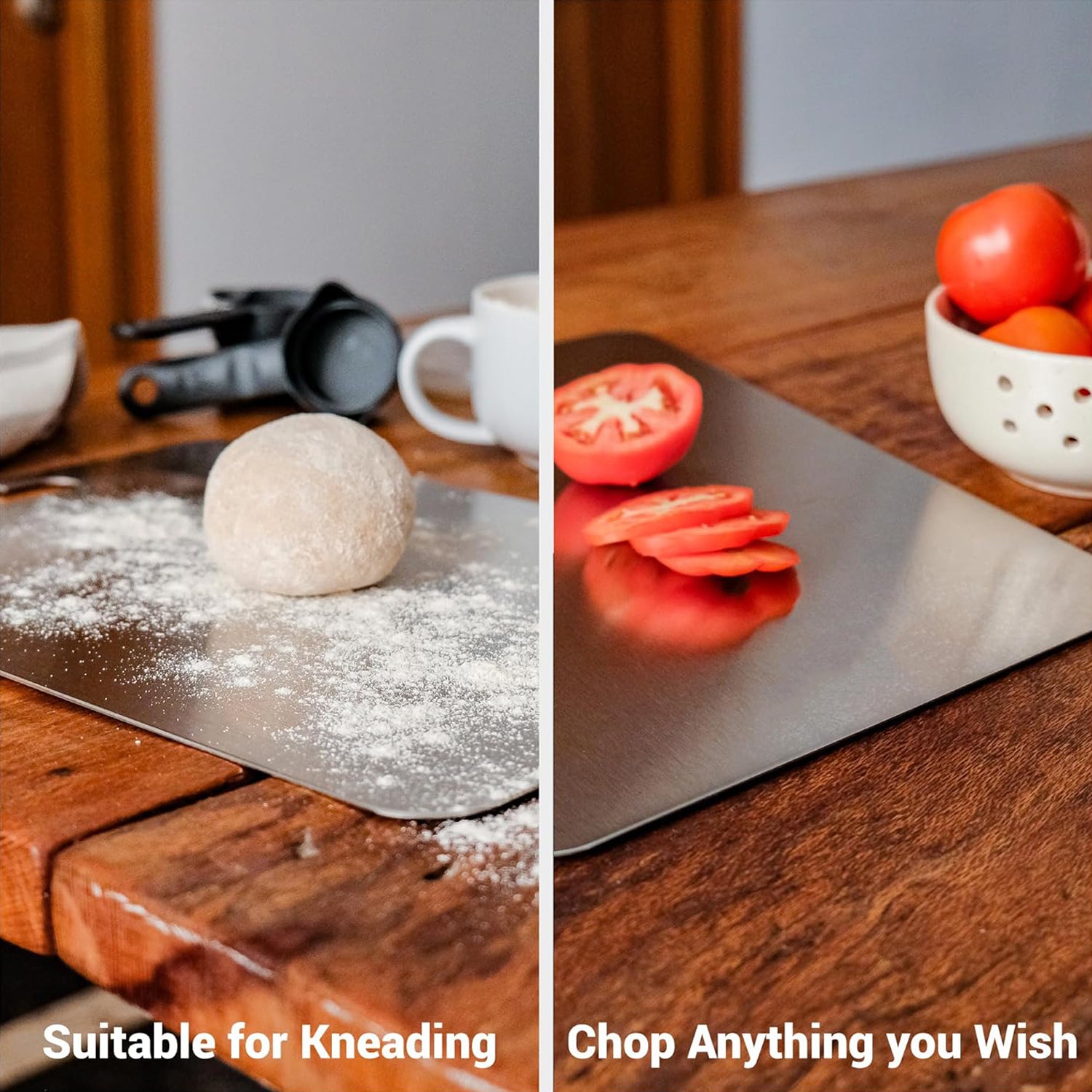Wukusy Apex Steel-x stainless steel medium chopping board with a sleek, durable surface for kitchen food preparation.