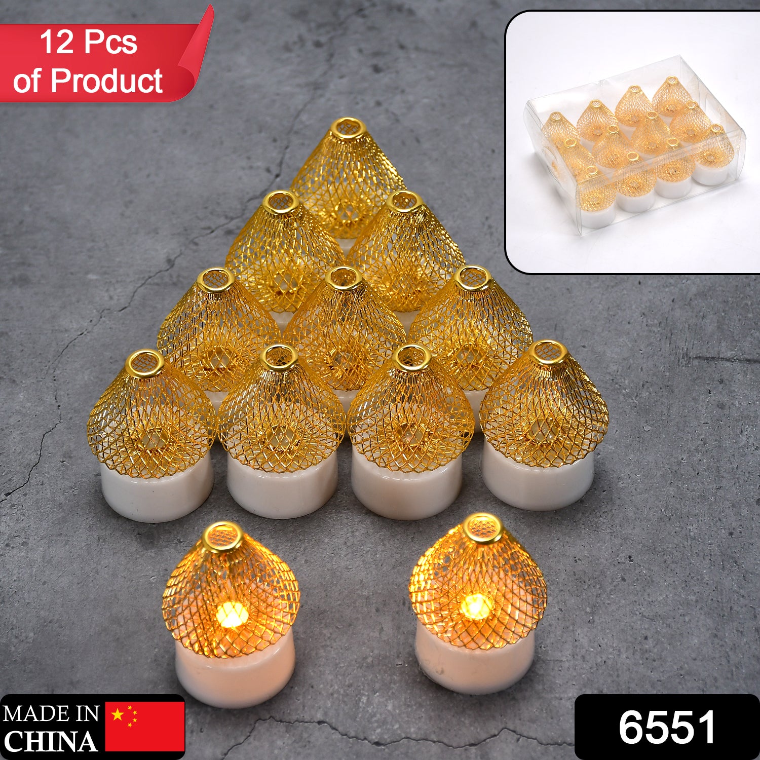 Set of 12 flameless acrylic LED tea light candles by Wukusy, ideal for home decor, parties, and festive decorations.