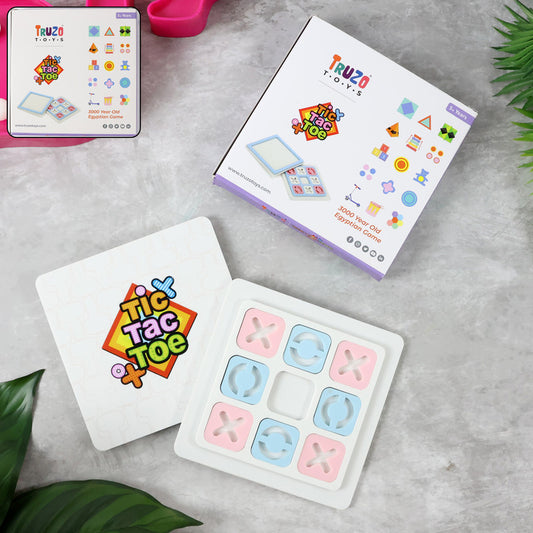 Wukusy Tic Tac Toe classic strategy board game for kids, featuring a colorful grid with X and O game pieces.