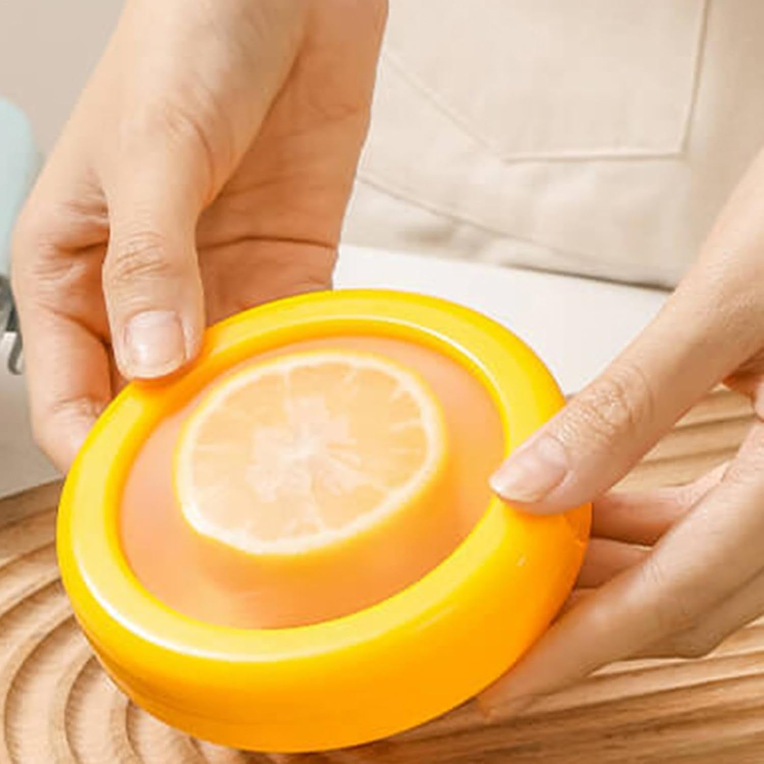 Wukusy vegetable container, yellow fruit saver keeper for fresh produce, kitchen tool for storing vegetables and fruits.