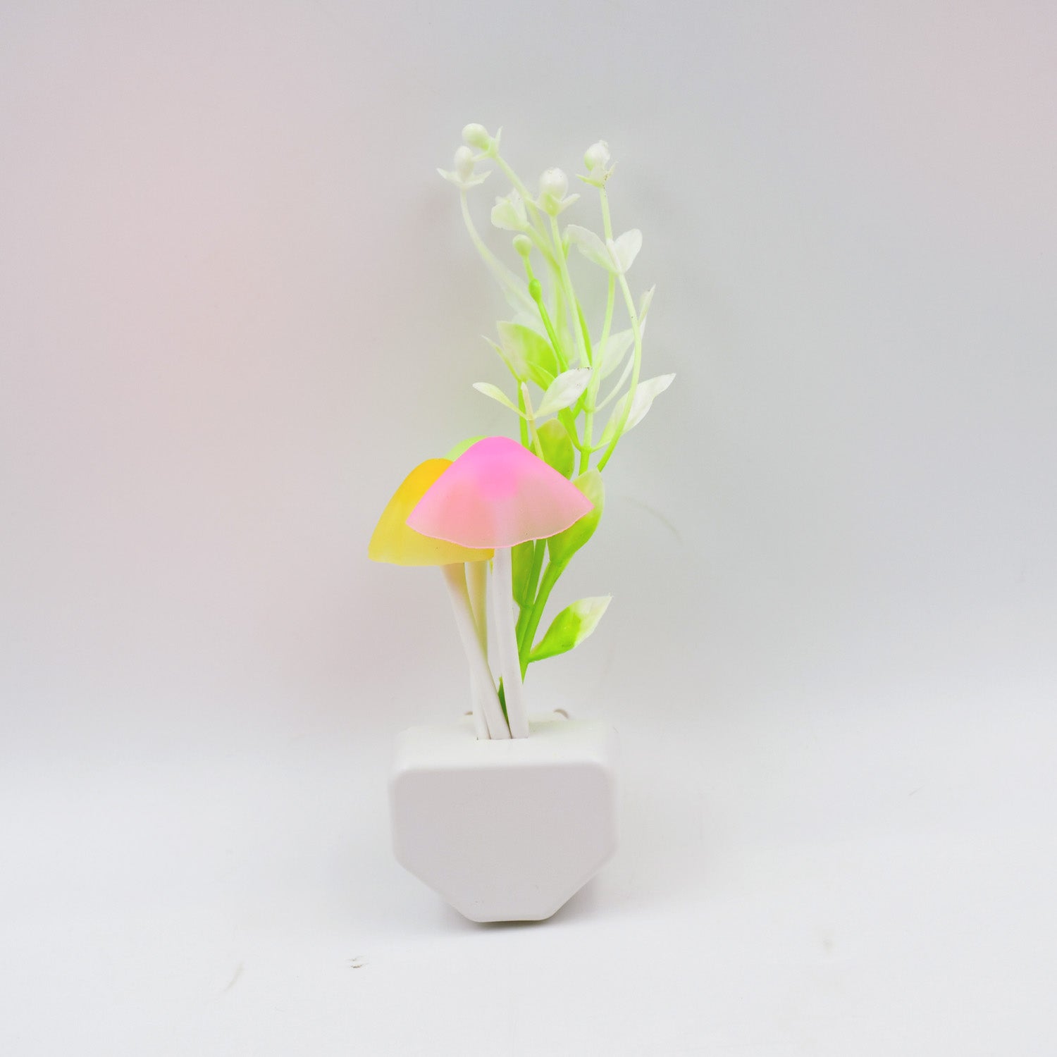 Wukusy color-changing LED mushroom night light for kids with automatic on/off sensor and vibrant illumination.
