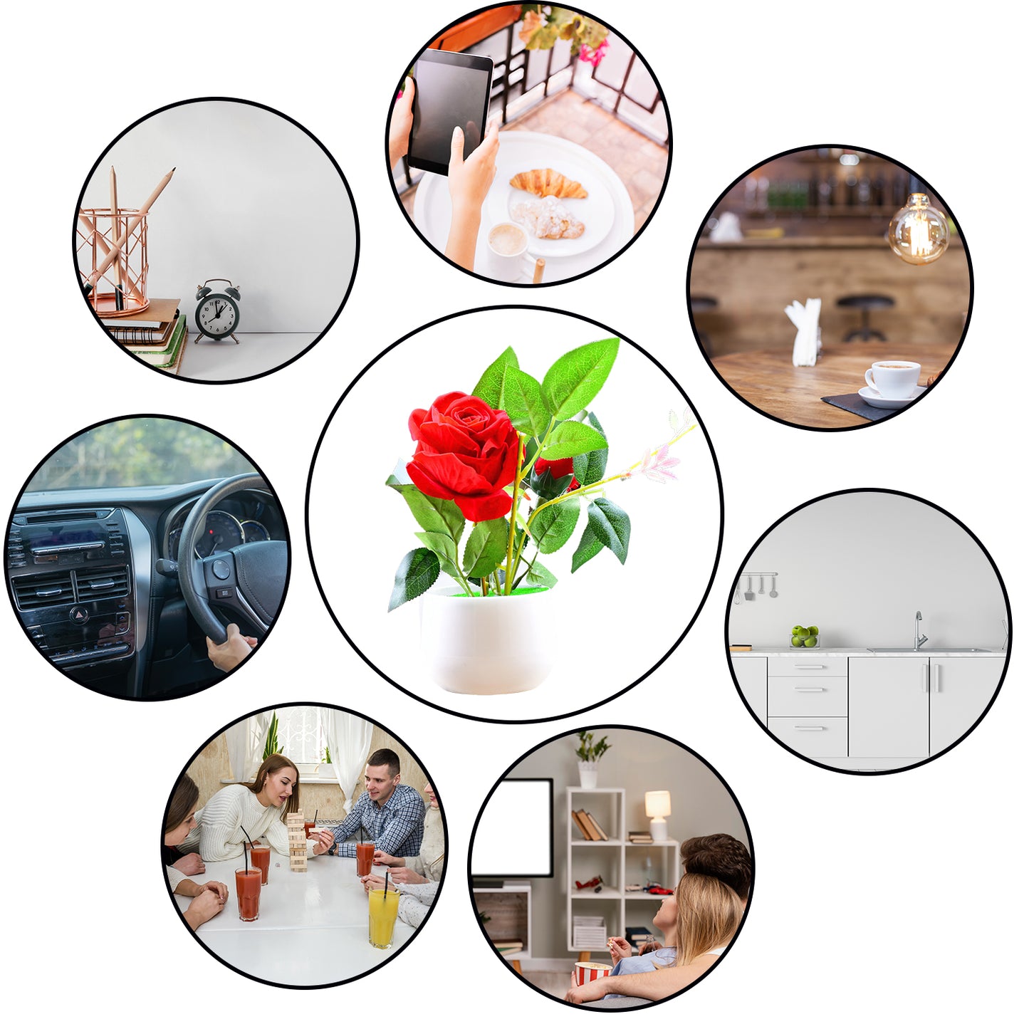 Artificial rose flower plant in a pot, ideal for home or office decor, by Wukusy. Realistic-looking indoor floral ornament.