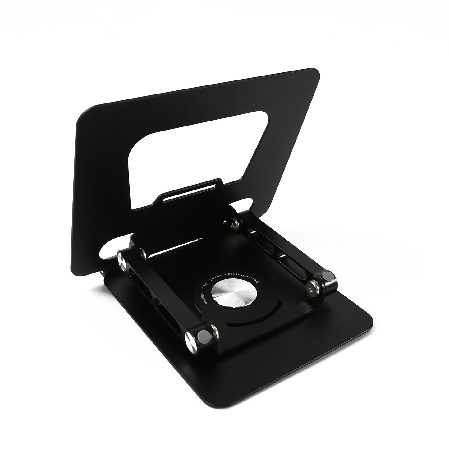 Wukusy aluminum alloy adjustable laptop stand with 360° rotating bracket, foldable ergonomic design for portable mobile support.