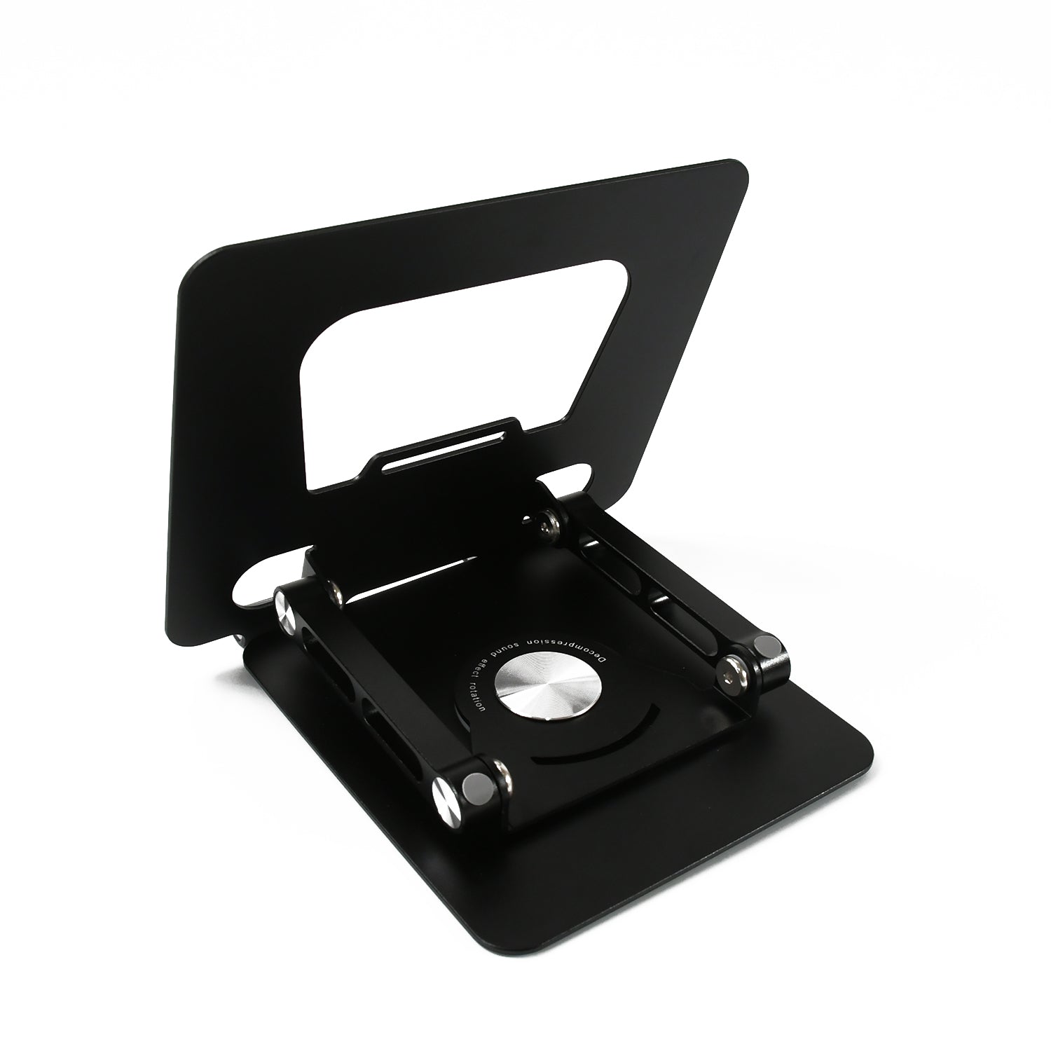 Wukusy aluminum alloy adjustable laptop stand with 360° rotating bracket, foldable ergonomic design for portable mobile support.