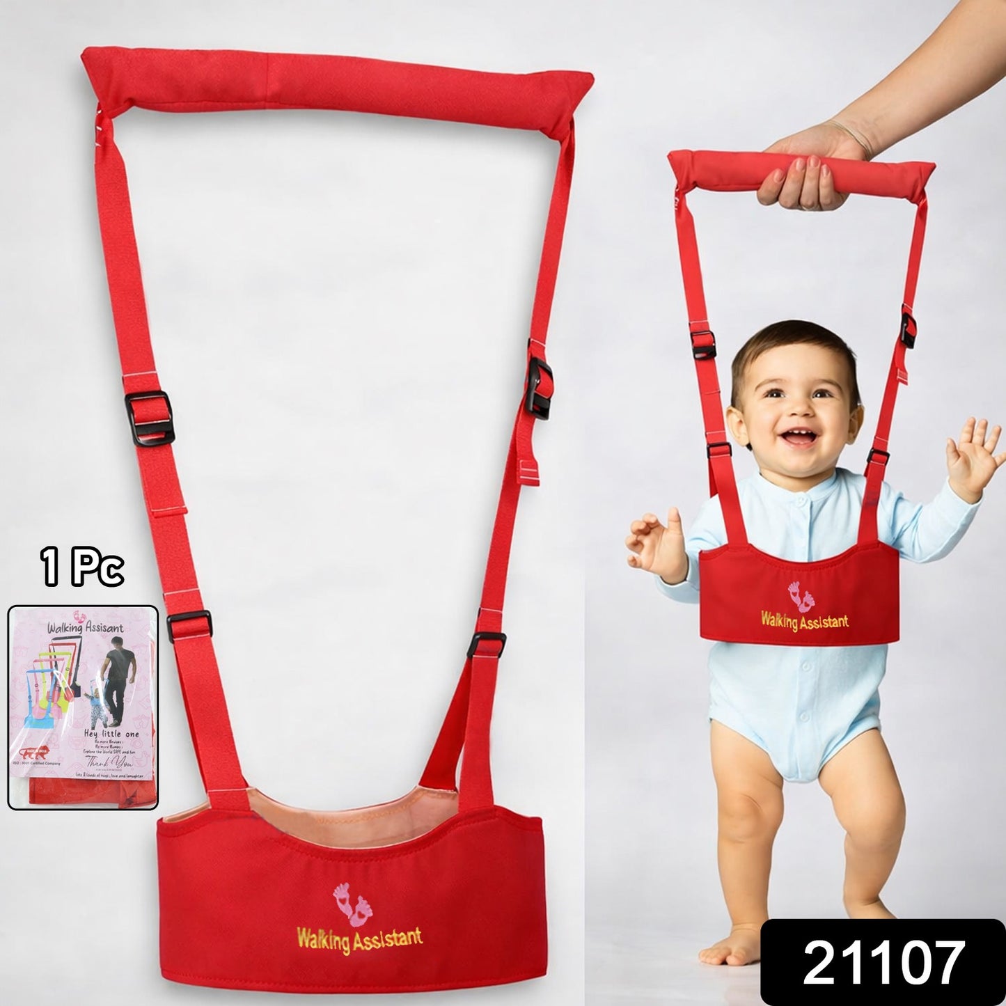 Wukusy adjustable baby walking assistant harness with safety support belt, featuring soft straps and secure fastening for early walking support.
