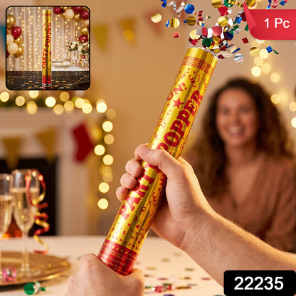 Wukusy golden party popper confetti cannon, handheld celebration shooter for birthdays and special events, with colorful confetti inside