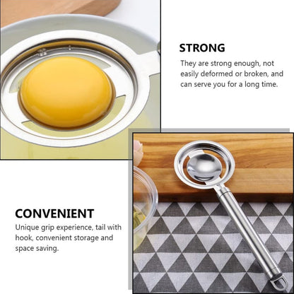 Wukusy stainless steel egg yolk and white separator tool with handle, designed for kitchen egg separating tasks.