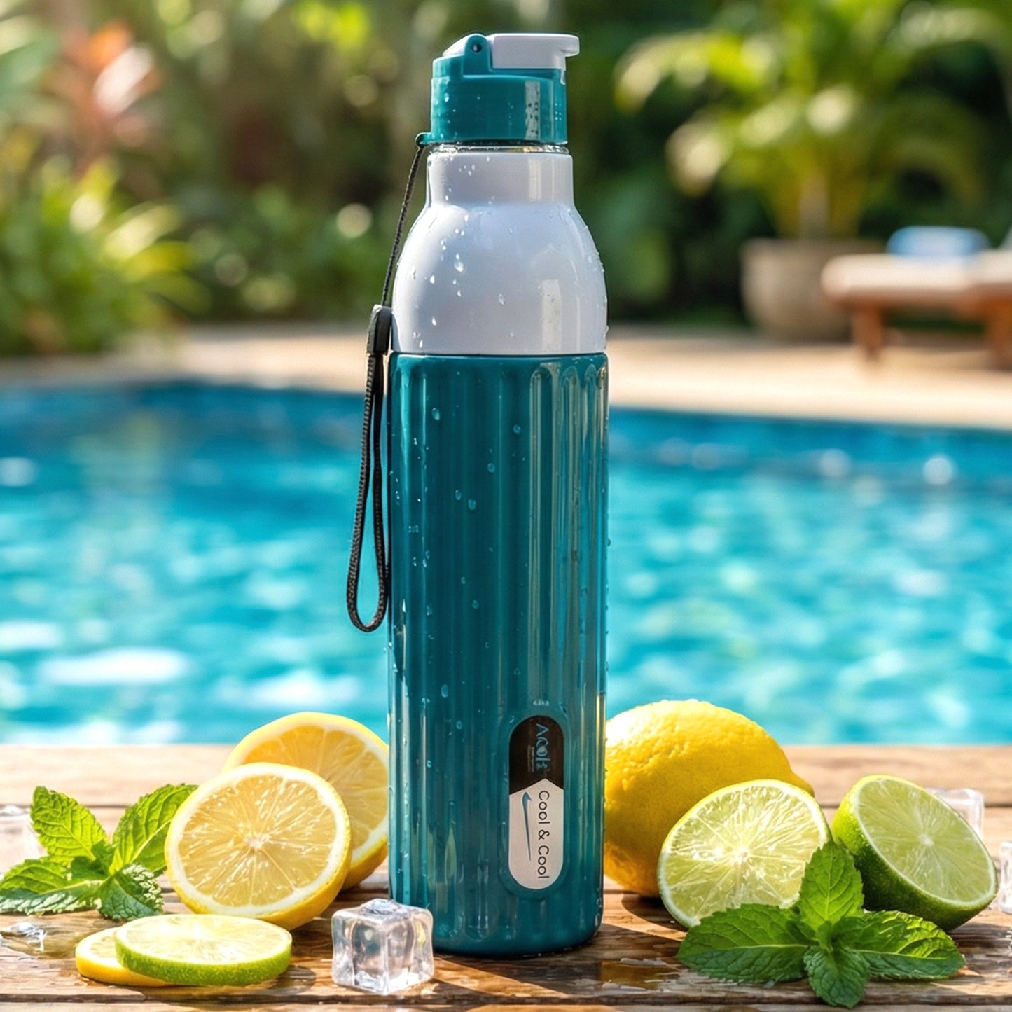 Wukusy Aqua Sports Sipper Water Bottle, 1000ml, clear plastic with blue sports cap for hydration on the go