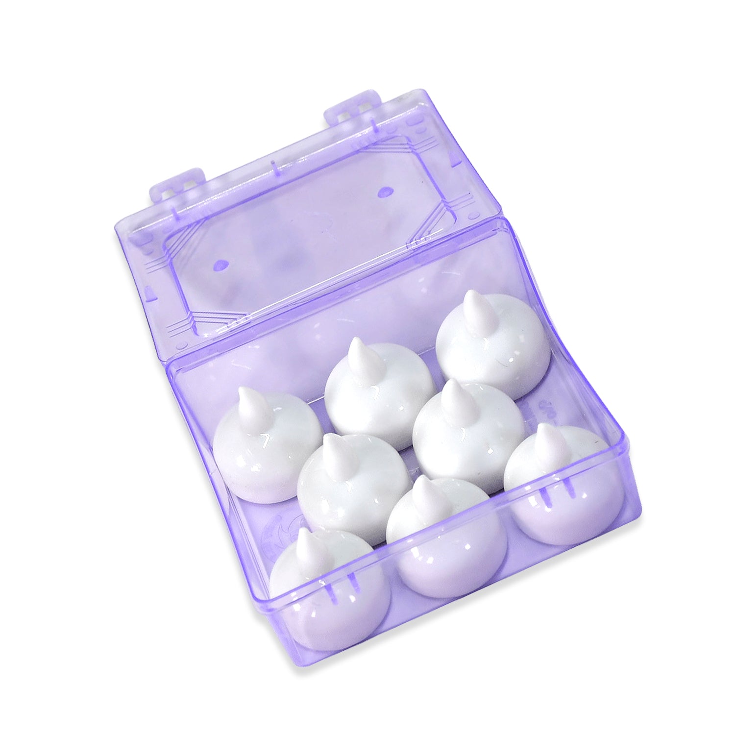 Set of 8 flameless floating tea light candles in a transparent box, battery-operated home decor by Wukusy for weddings and events.