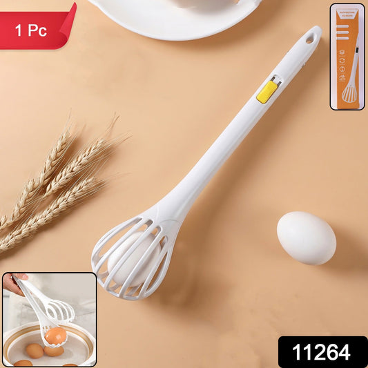 Wukusy manual egg beater with stainless steel beaters for mixing eggs and batters in a kitchen setting