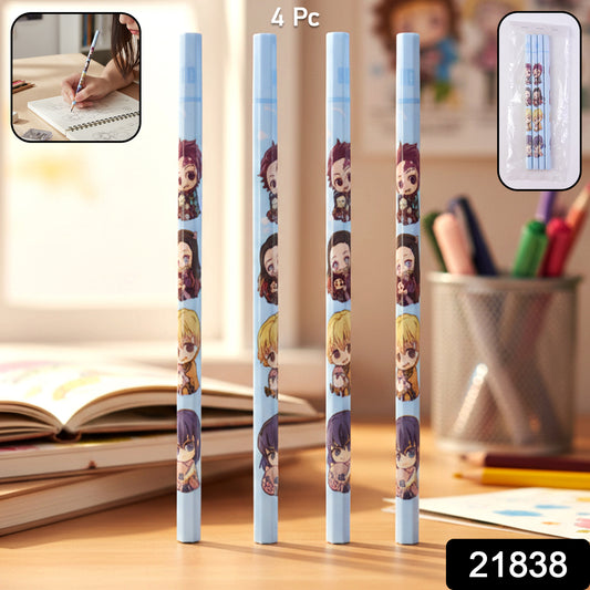 Set of four cartoon printed Wukusy kids' school pencils with cute designs for writing and drawing.