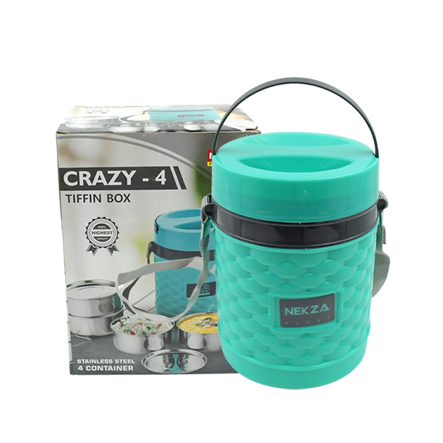 Wukusy stainless steel 4-compartment double wall insulated lunch box with handle, leakproof, BPA-free, stackable tiffin for office and home.