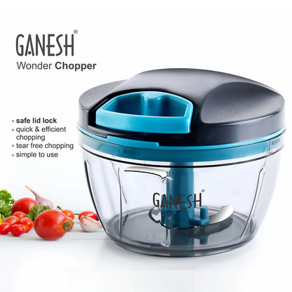 Grey Wukusy 8106 Ganesh Wonder Chopper with 470ml capacity, featuring a sleek design and compact kitchen tool.