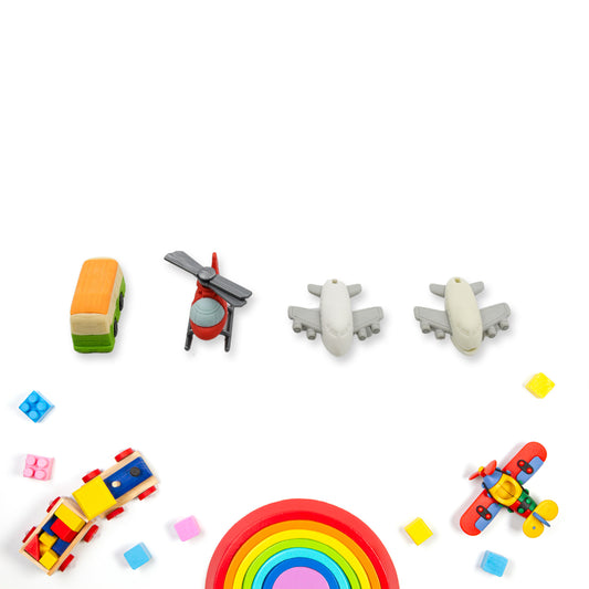 Wukusy vehicle pattern eraser set with four colorful erasers featuring various vehicle designs for school stationery use
