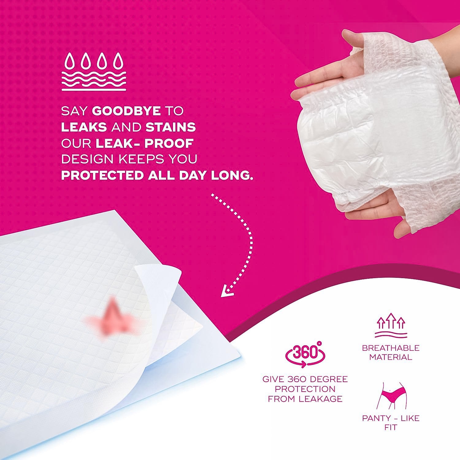 Wukusy Beautiful Basics overnight period panty in XXL size, 10-pack, soft leak-proof health care underwear for overnight protection.