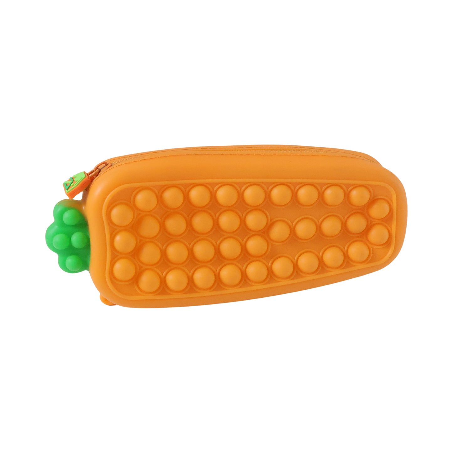 Wukusy Pop It pencil pouch with zipper, colorful silicone fidget toy, designed for stationery storage and sensory fun.