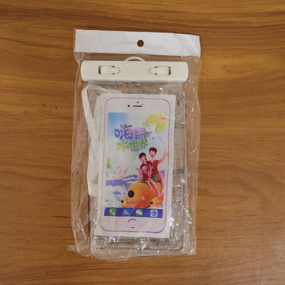 White waterproof phone pouch bag by Wukusy, showing the transparent mobile cover with secure sealing for waterproof protection.