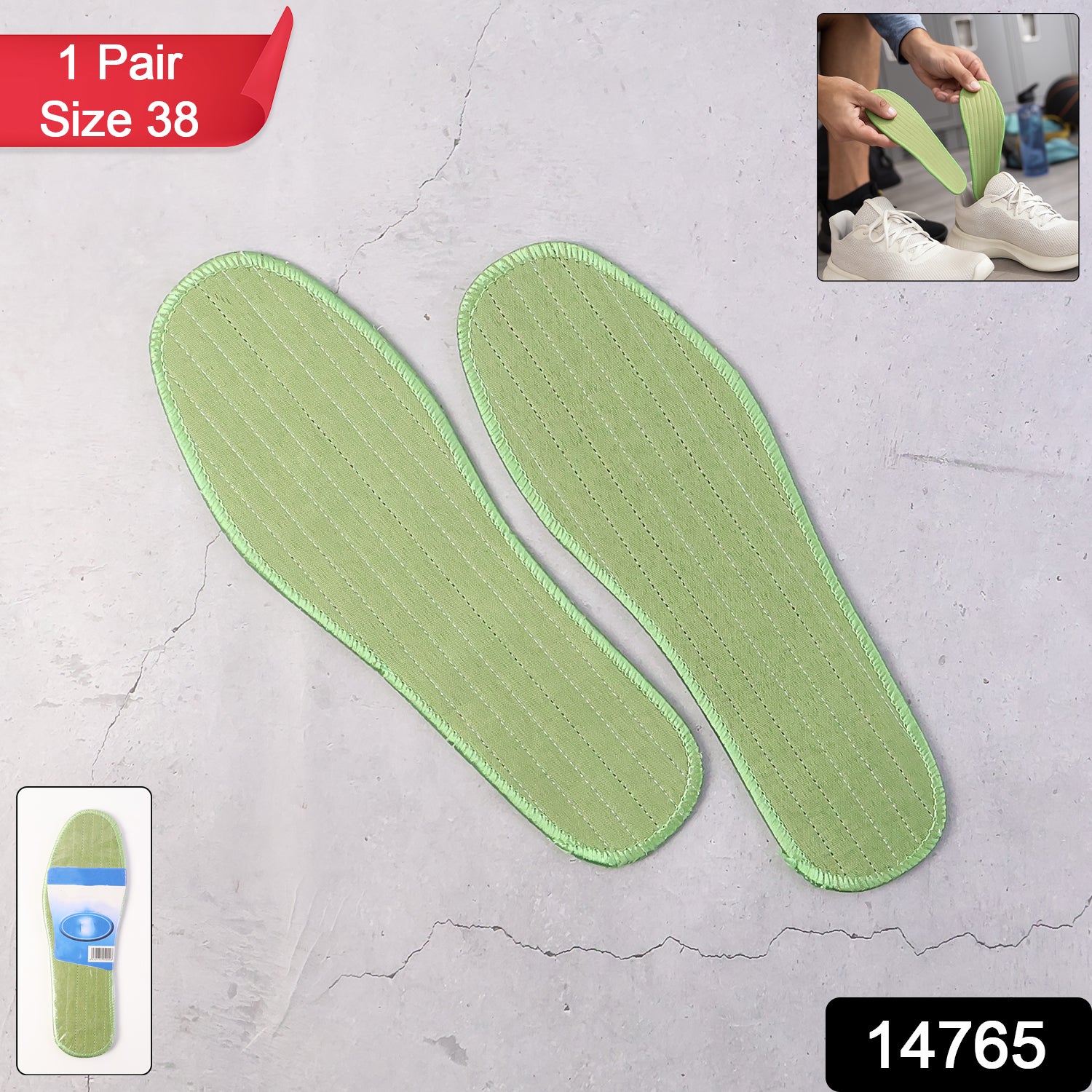 Pair of Wukusy premium comfort shoe insoles with supportive design for size 38, featuring a mixed pattern for daily foot comfort.