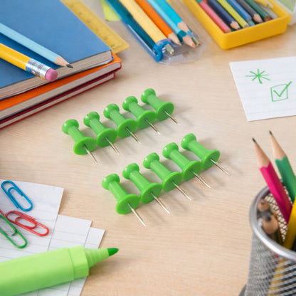 Set of 10 green plastic push pins thumb tacks for notice boards, featuring durable design and easy-to-use grip from Wukusy.