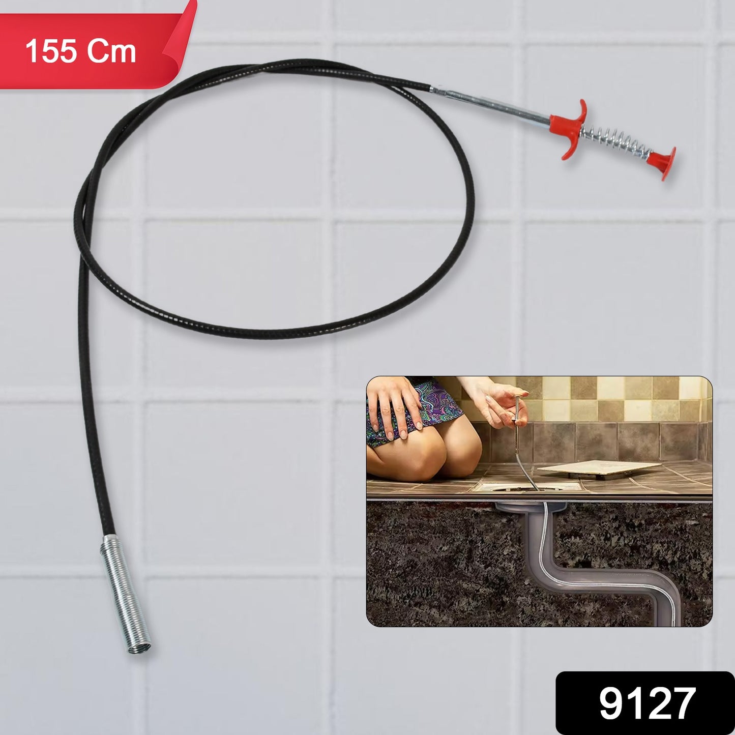 Wukusy 9127 metal wire hand brush with 155 cm sewer cleaning hook for kitchen sink and drain dredging.