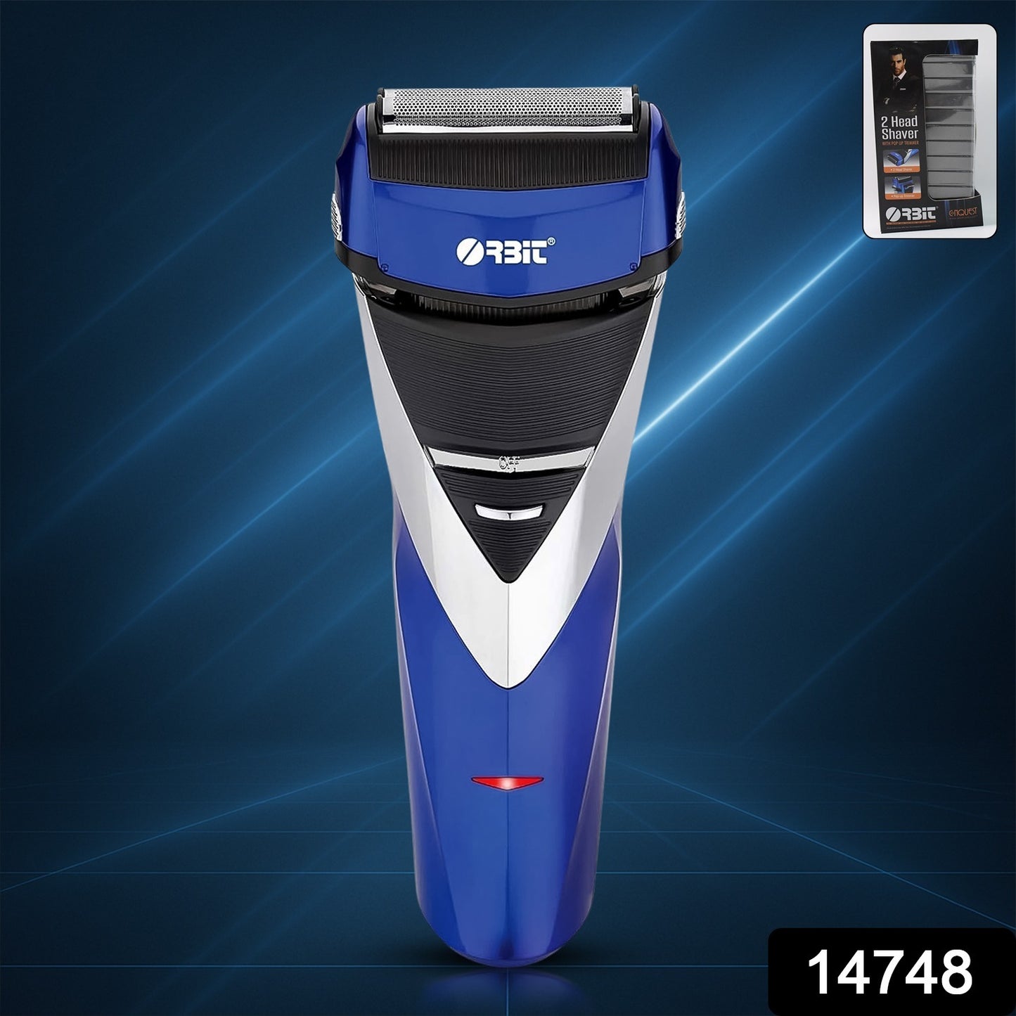 Wukusy Orbit rechargeable electric foil shaver with two heads and pop-up trimmer for face and body grooming.
