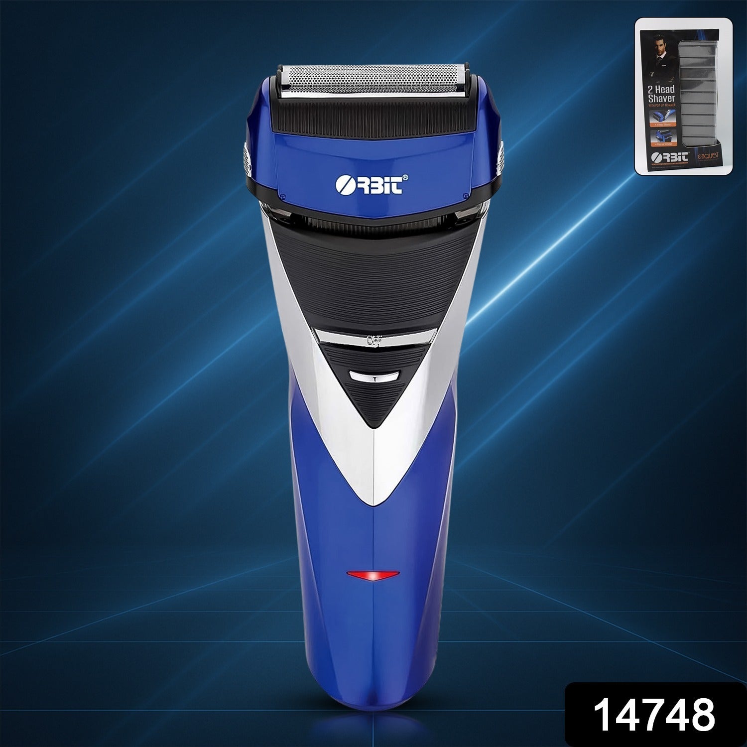 Wukusy Orbit rechargeable electric foil shaver with two heads and pop-up trimmer for face and body grooming.