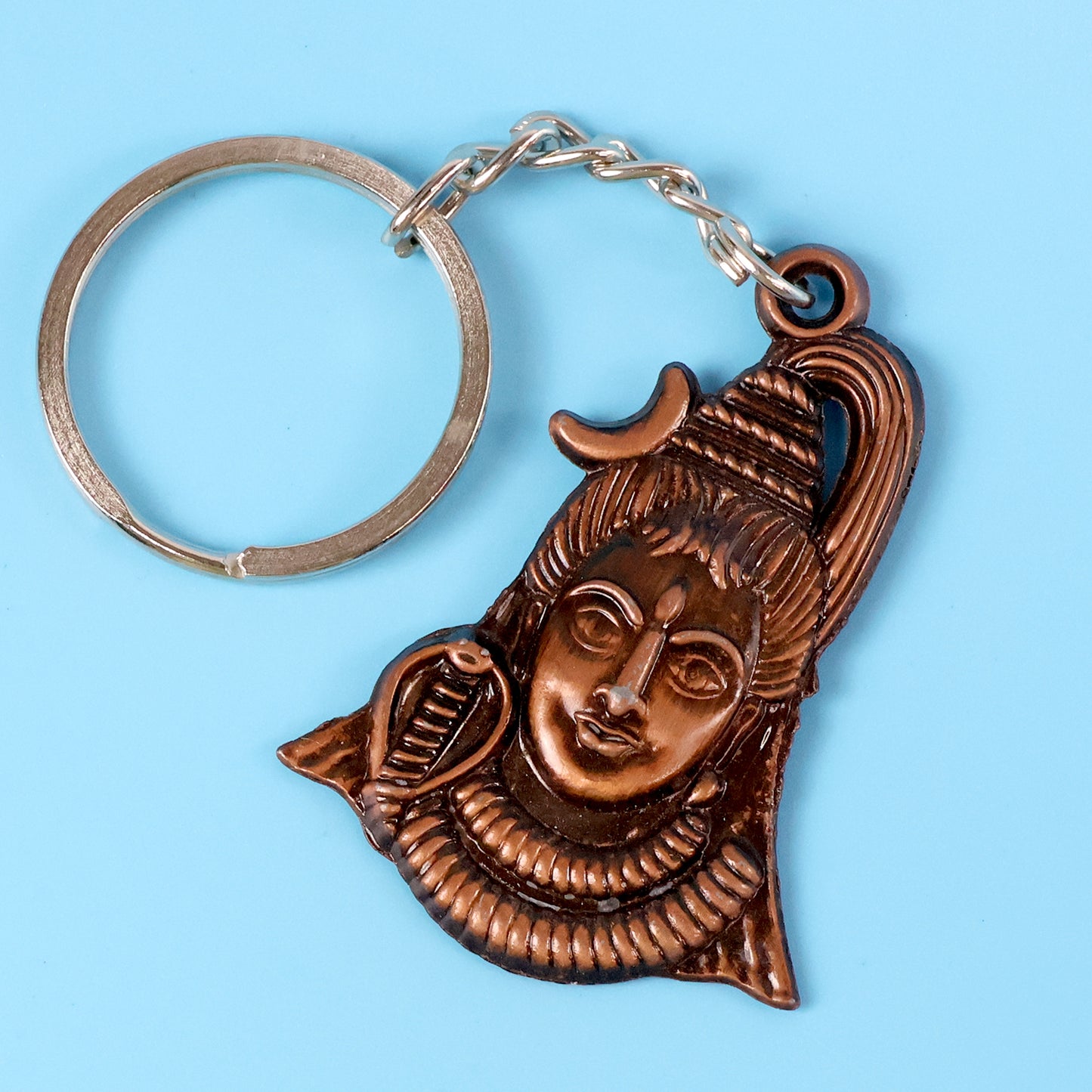 Wukusy Lord Shiva Adiyogi metal keychain set with two mix design keychains featuring intricate Shiva motifs.