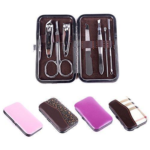 Wukusy 7-in-1 pedicure and manicure tools kit for women, featuring various stainless steel grooming tools arranged in a compact set.