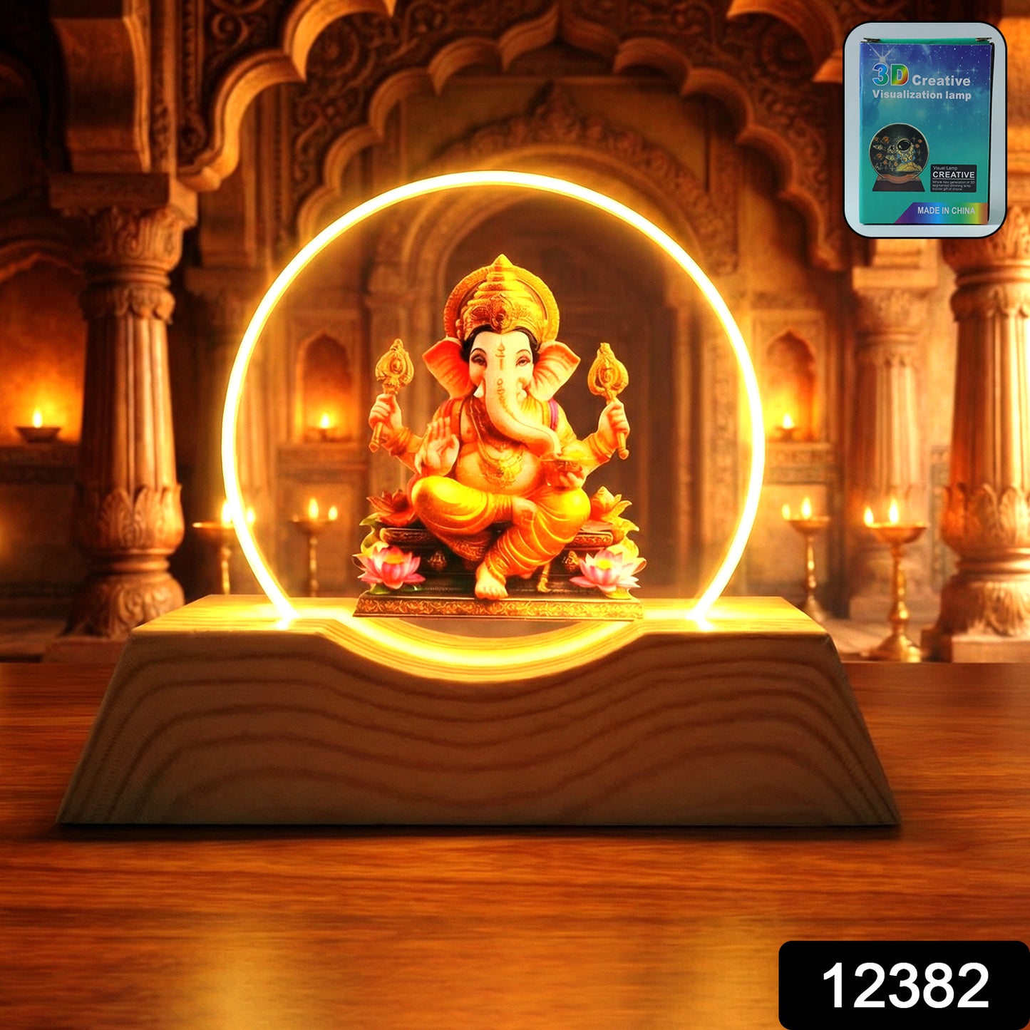 Wukusy premium 3D Lord Ganesha acrylic LED night lamp with intricate Ganesha design and soft glowing illumination.