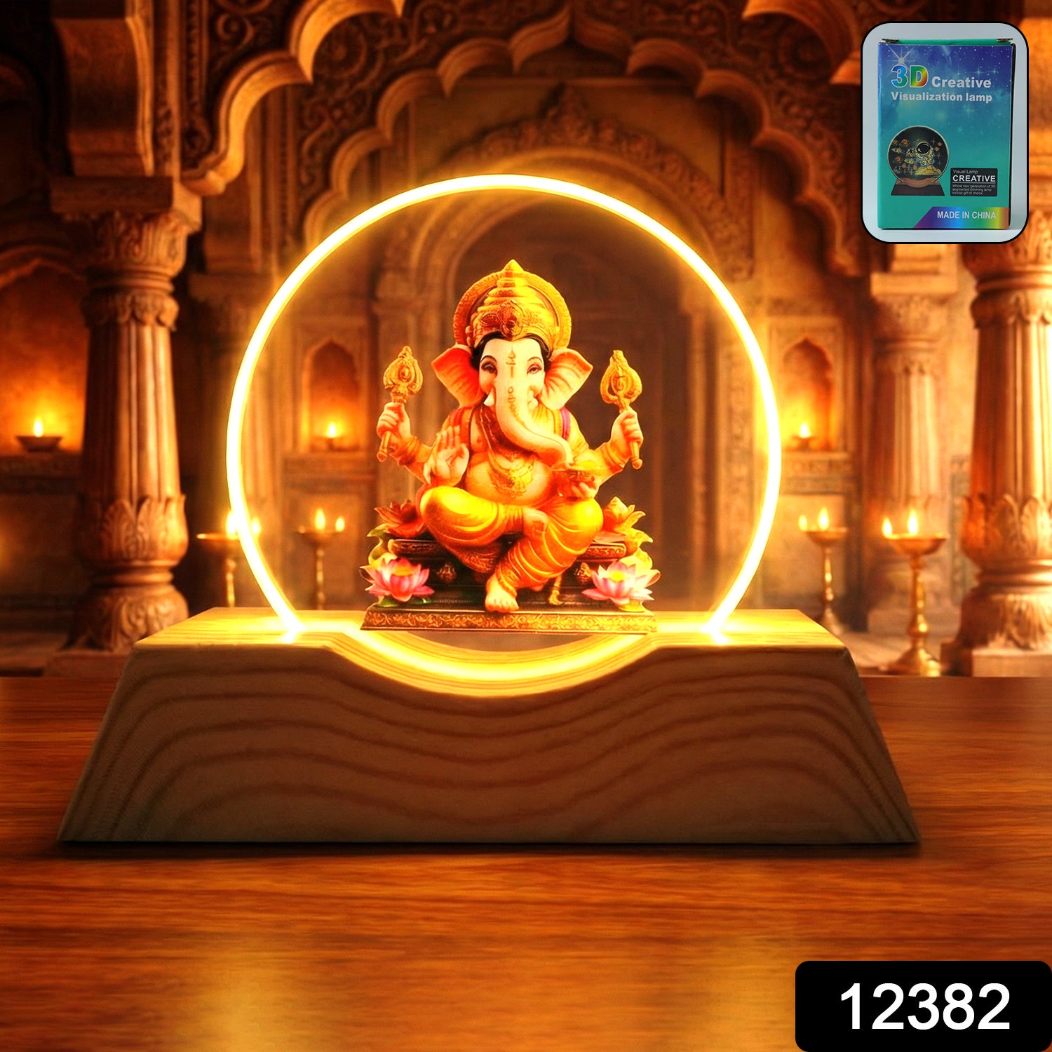 Wukusy premium 3D Lord Ganesha acrylic LED night lamp with intricate Ganesha design and soft glowing illumination.