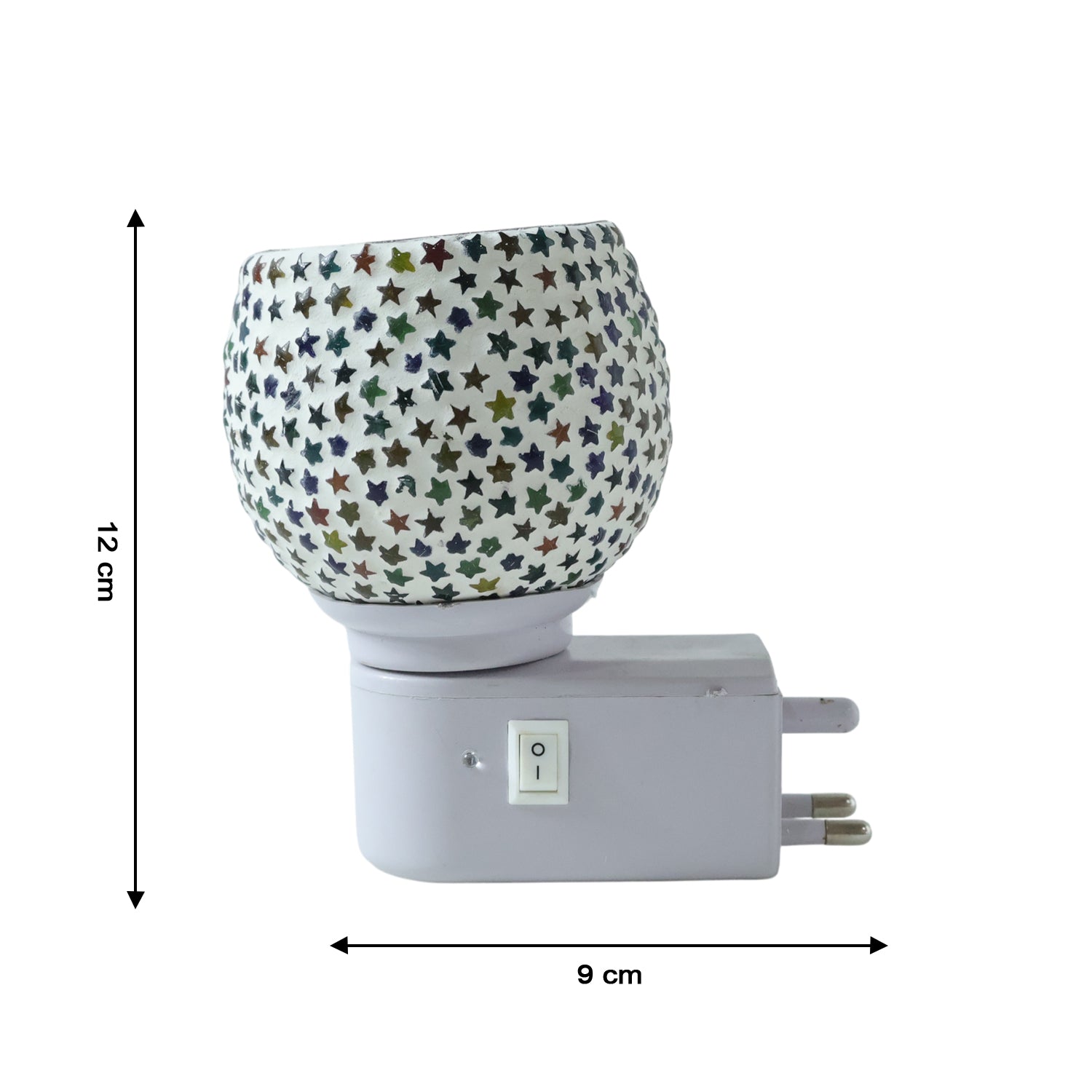 Wukusy decorative star pattern mosaic glass plug-in night lamp with glowing star design on clear mosaic glass surface