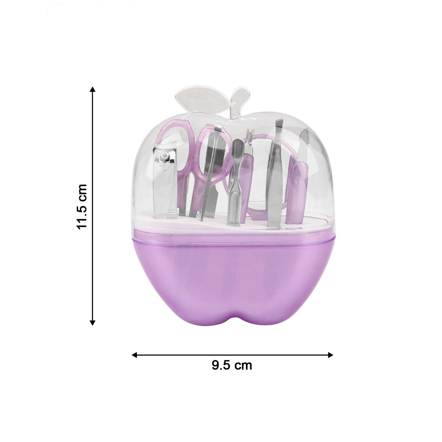 Wukusy 1491 8-in-1 apple-shaped manicure set with various health and beauty grooming tools in a compact case.