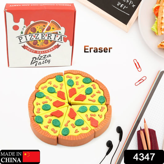 Colorful 3D pizza slices eraser set by Wukusy, featuring seven slices, perfect for kids, students, or fast food lovers.
